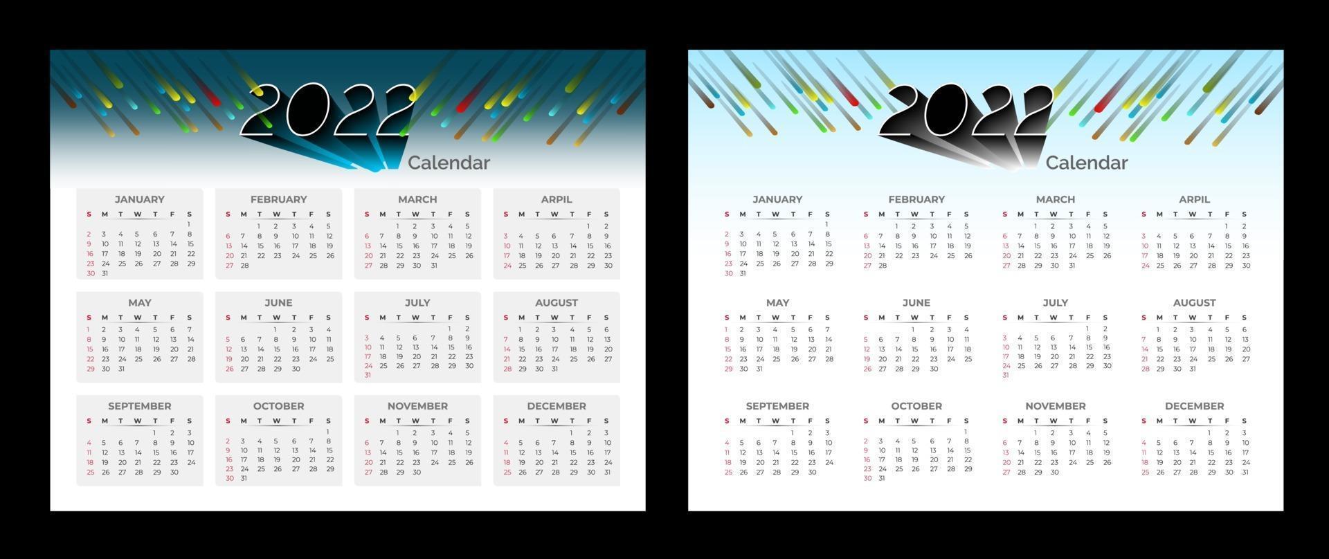 2022 Calendar Template Wall Calendar 2022 Vector Desk Calendar Design