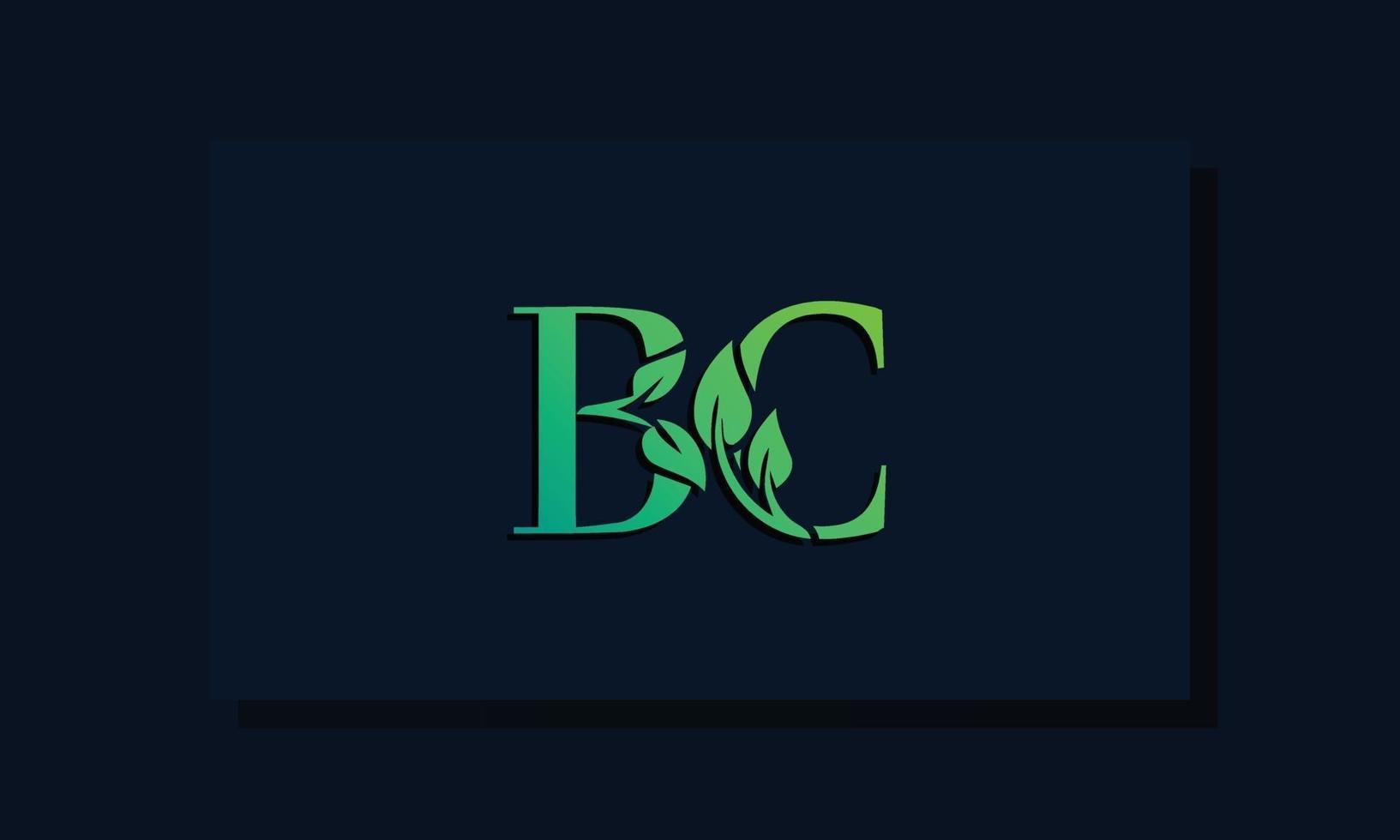 Logotipo inicial de bc de estilo de hoja mínima. vector