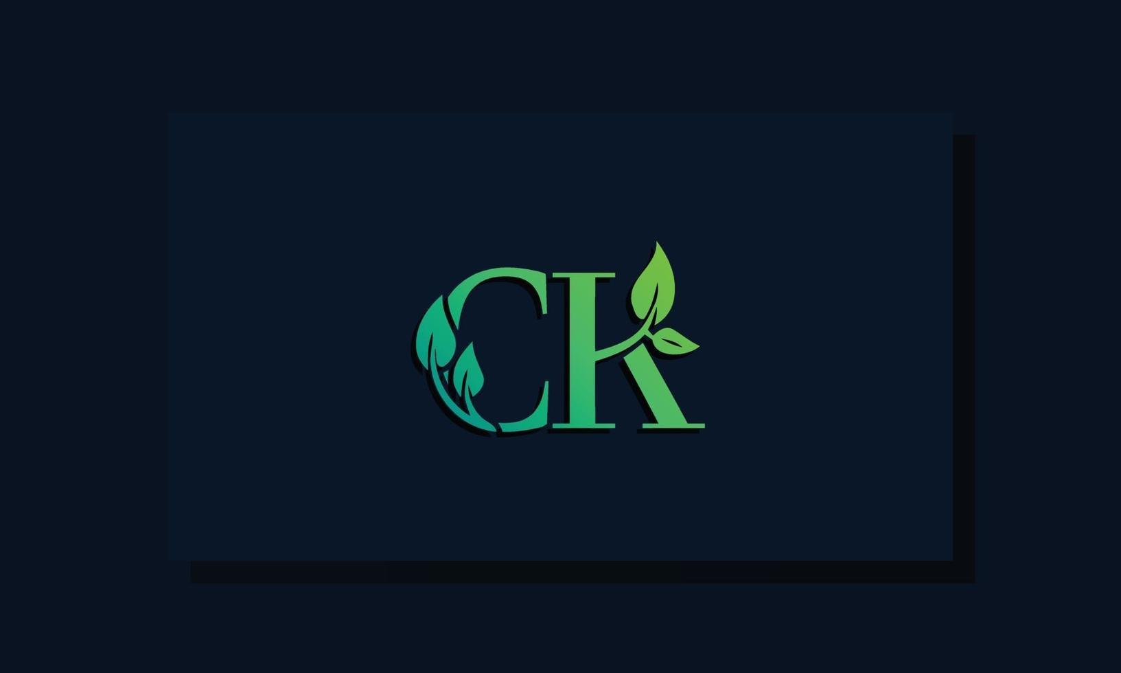 logotipo de ck inicial de estilo de hoja mínima. vector