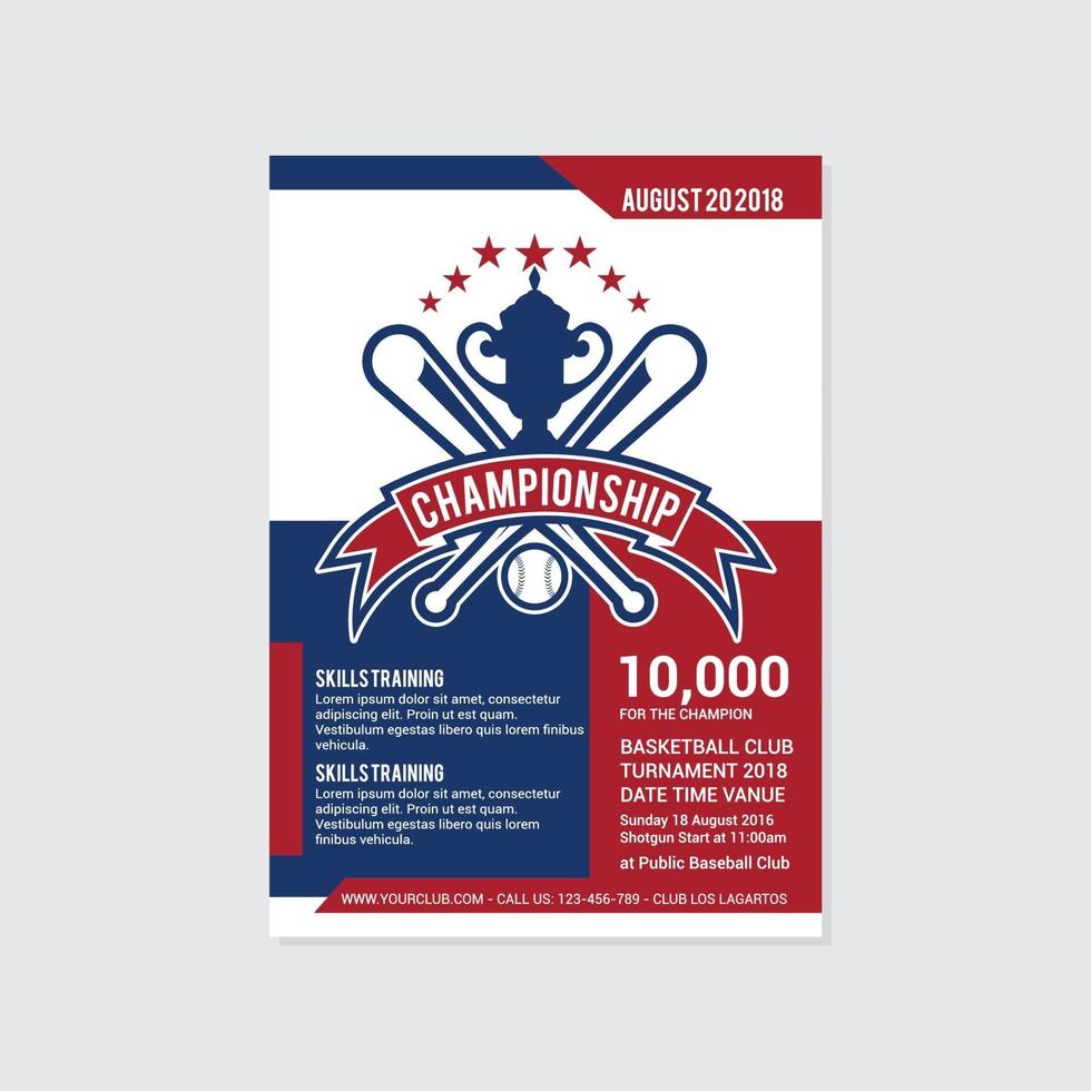 Baseball league poster or flyer design vector