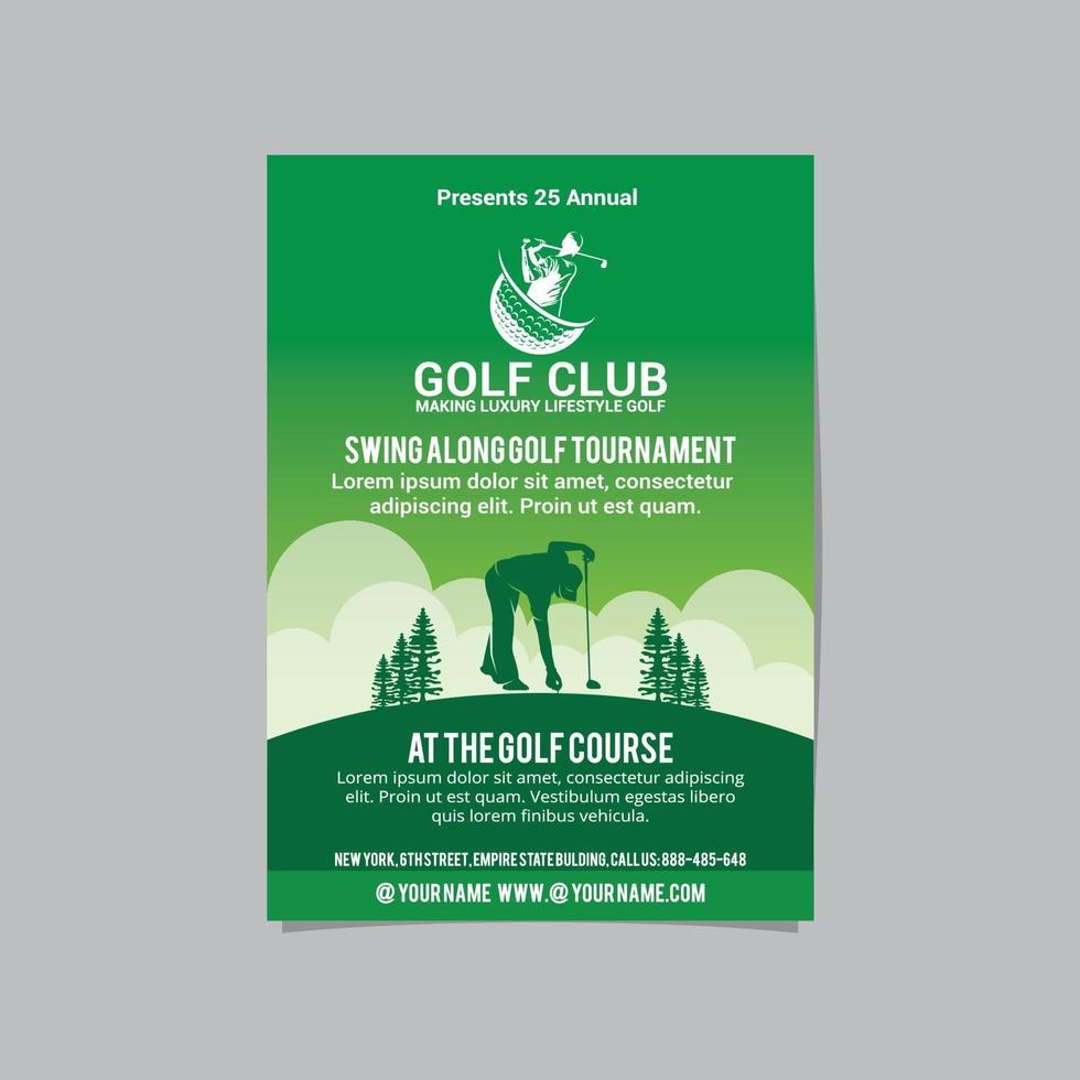 Plantilla de diseño de diseño de vector de volante de golf para evento deportivo externo