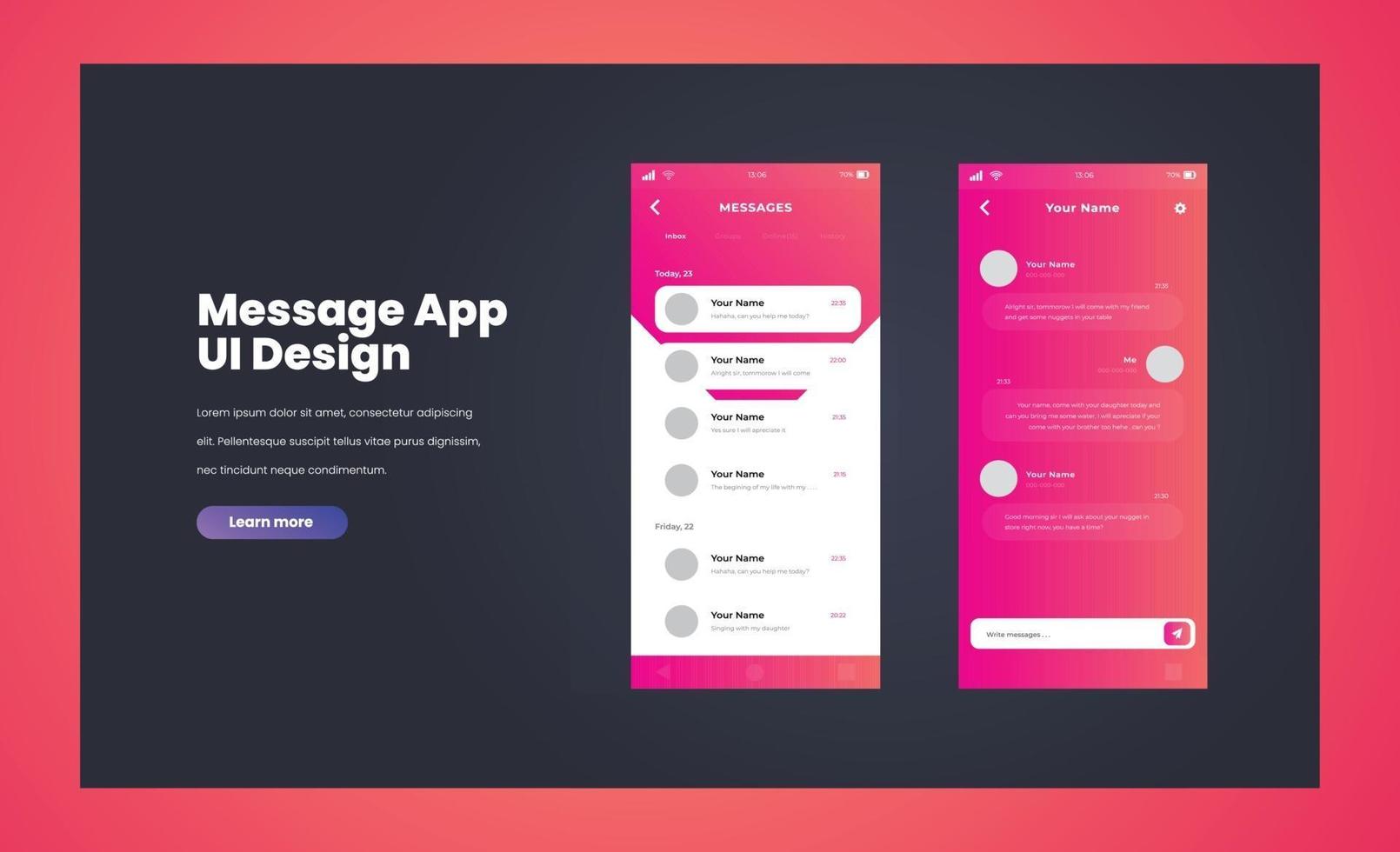 Mobile Messenger APP UI Design. vector