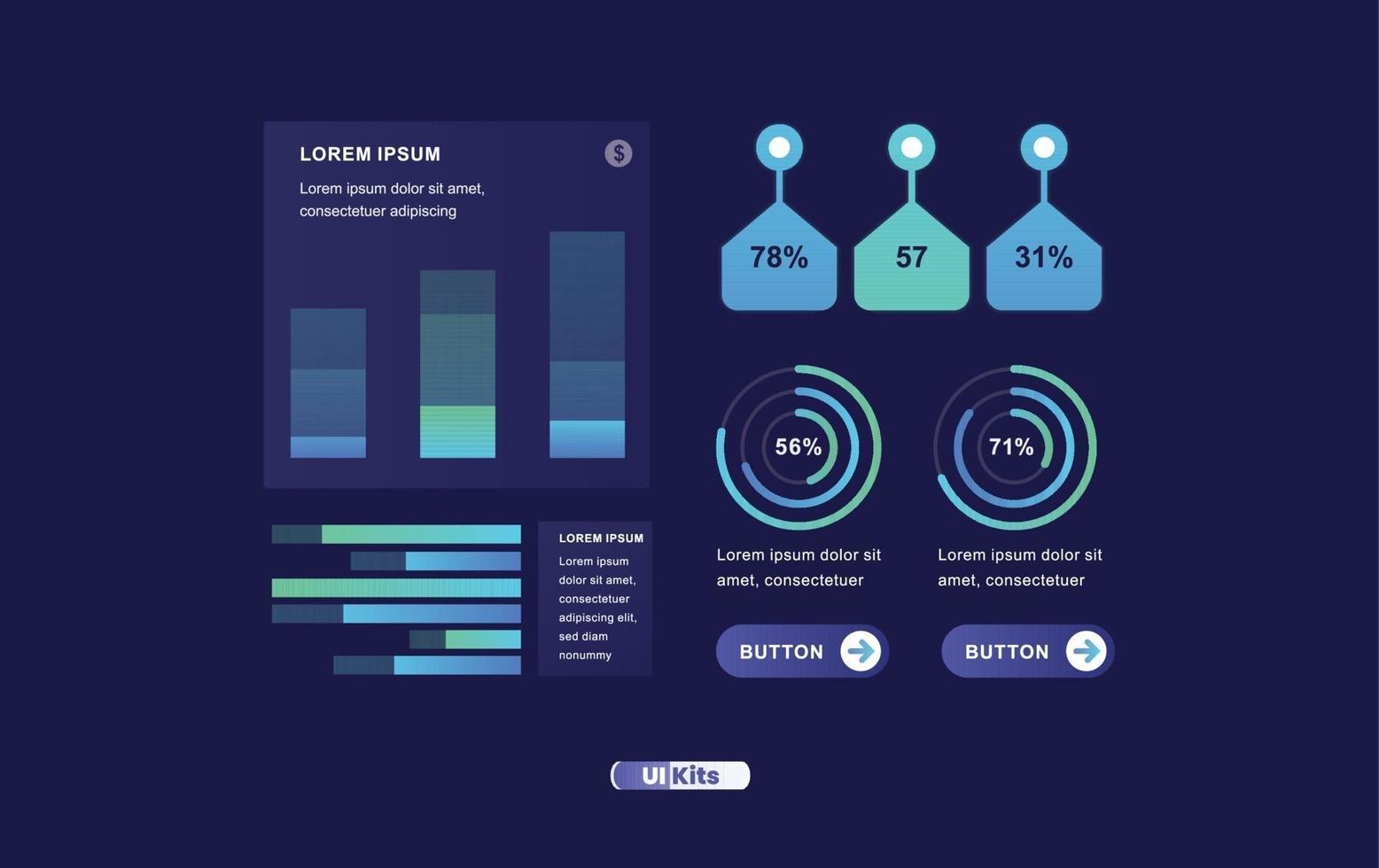 Elements of ui design. Modern presentation with infographic, vector