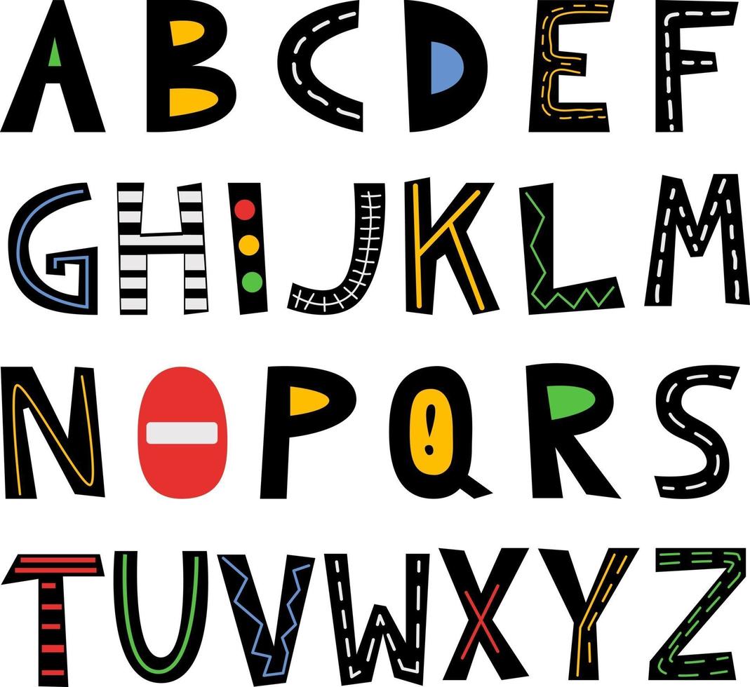 Alphabet of letters on the topic of traffic vector