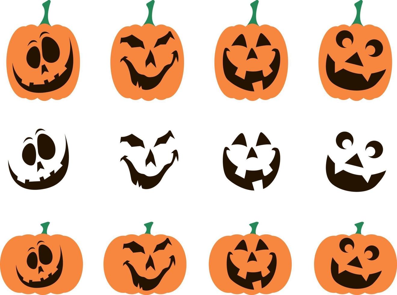 un conjunto de calabazas con caras para halloween vector