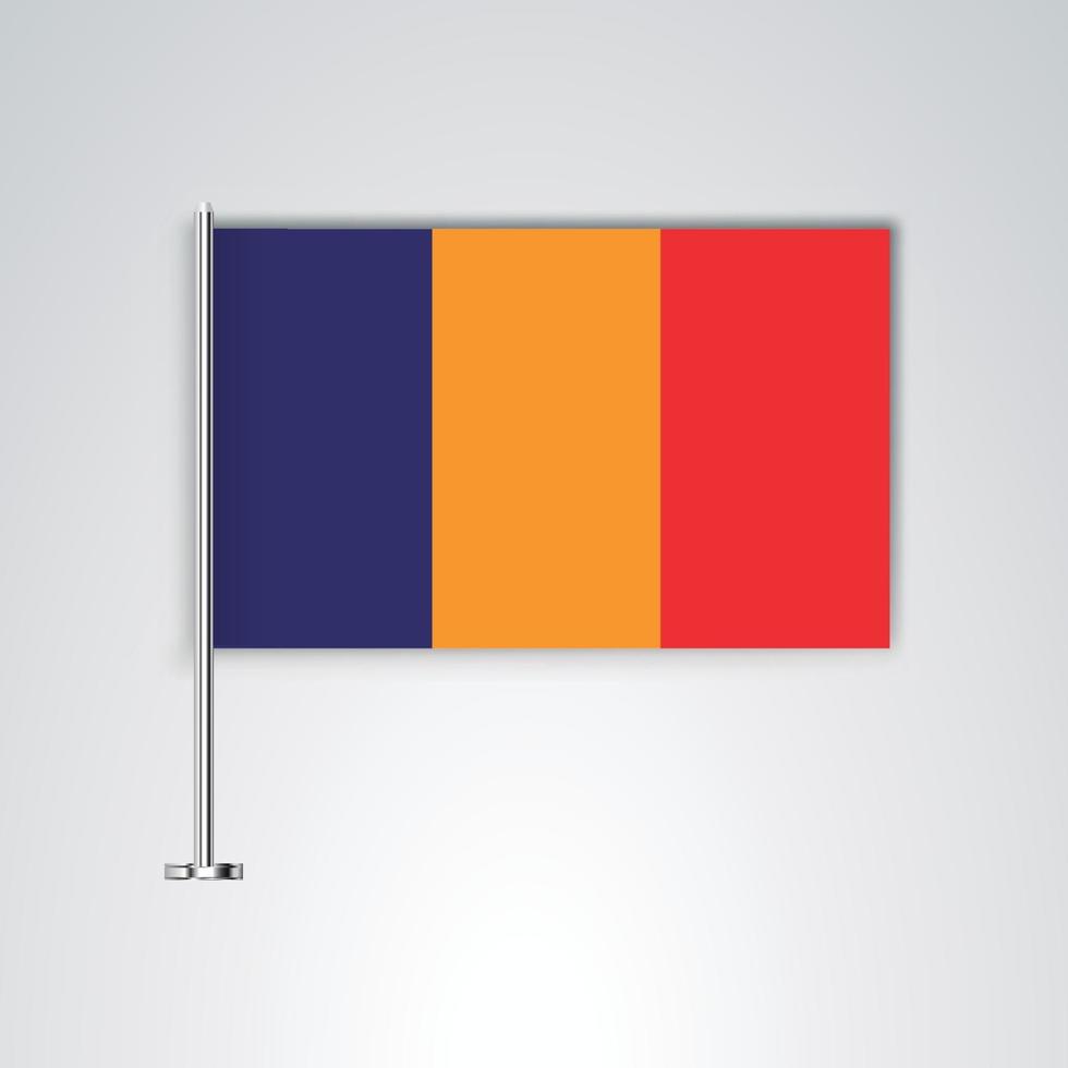 bandera de rumania con palo de metal vector