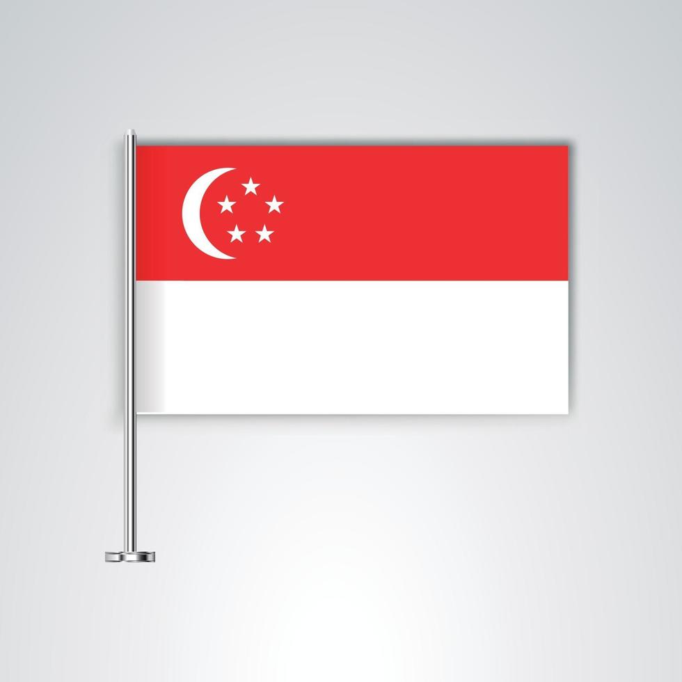 bandera de singapur con palo de metal vector