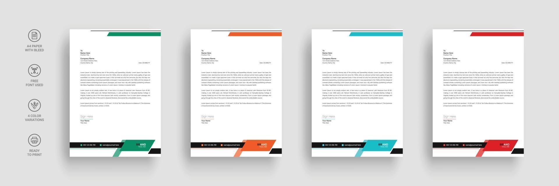 Business letterhead, Letterhead template with various colors vector