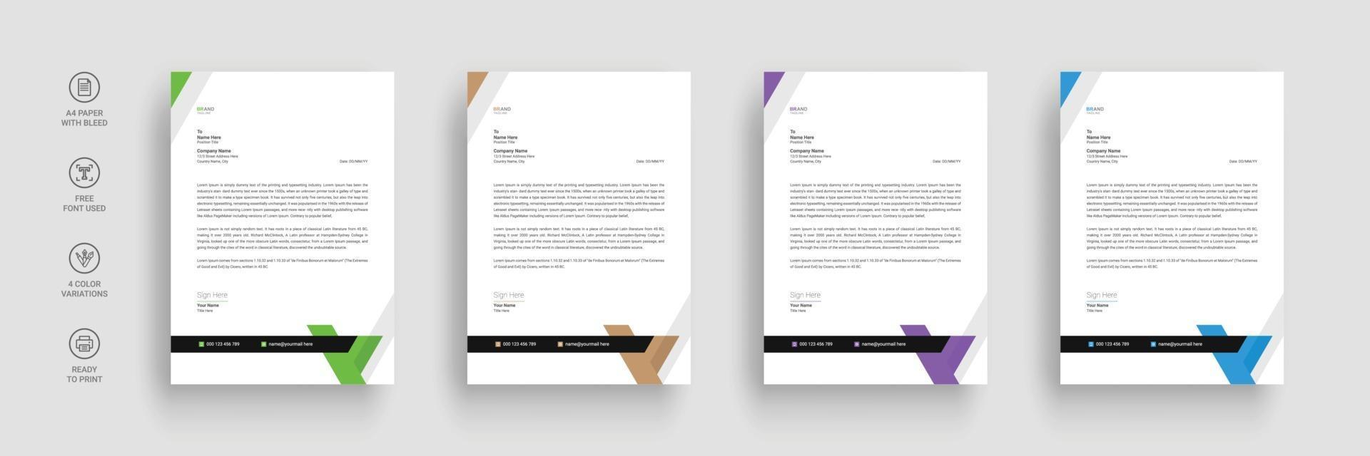 Business letterhead, Letterhead template with various colors vector