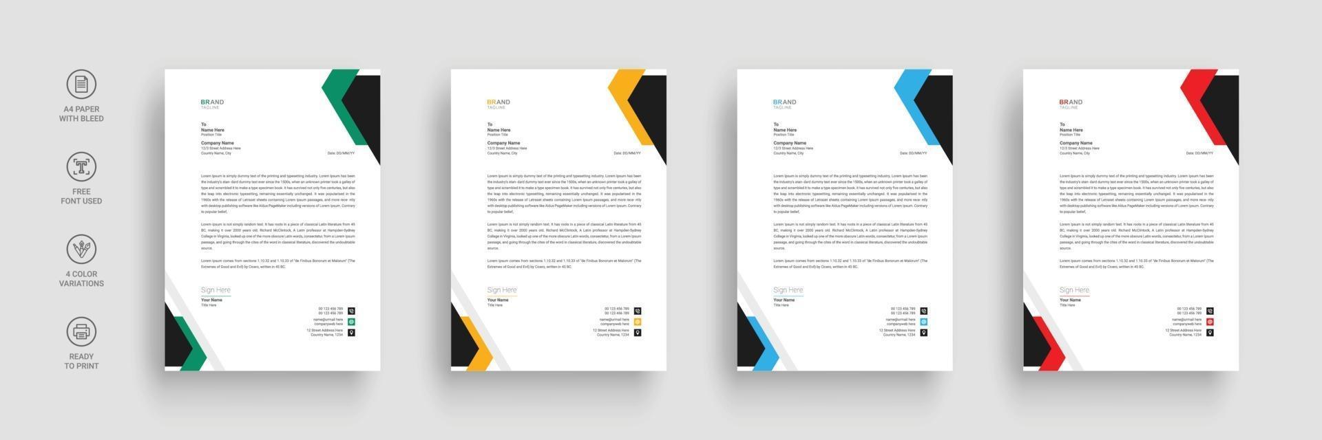 Business letterhead, Letterhead template with various colors vector