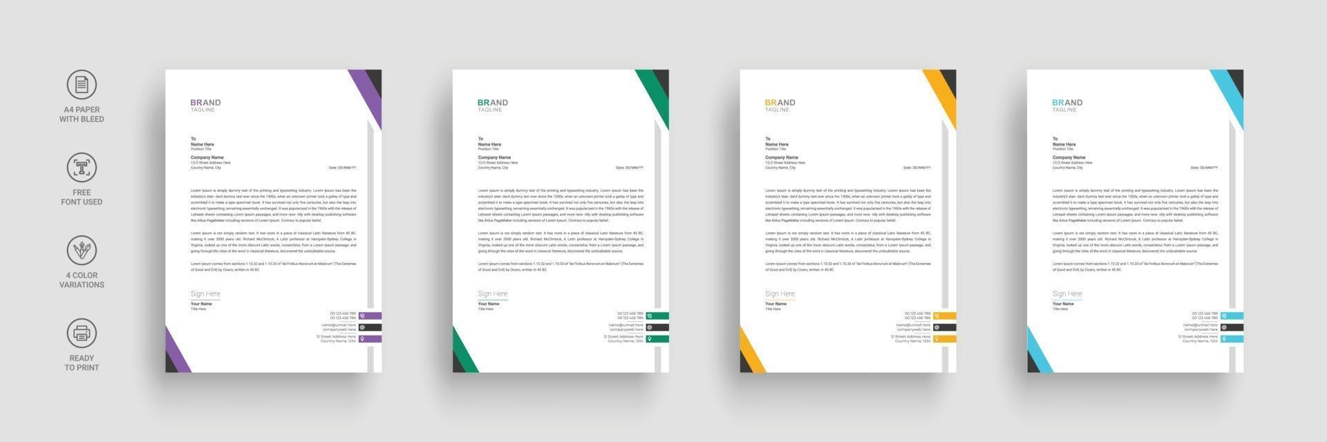 Business letterhead, Letterhead template with various colors vector