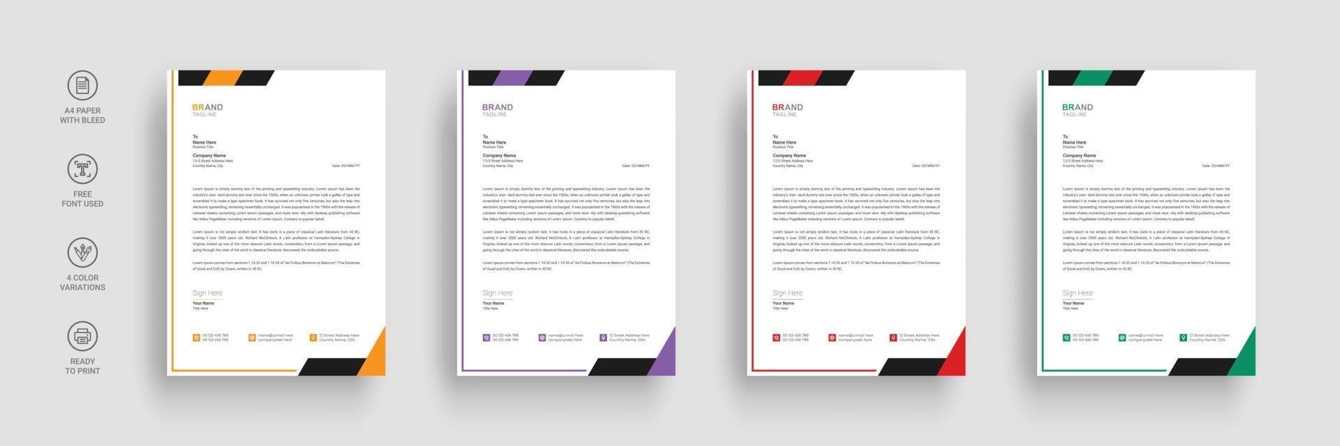 Business letterhead, Letterhead template with various colors vector