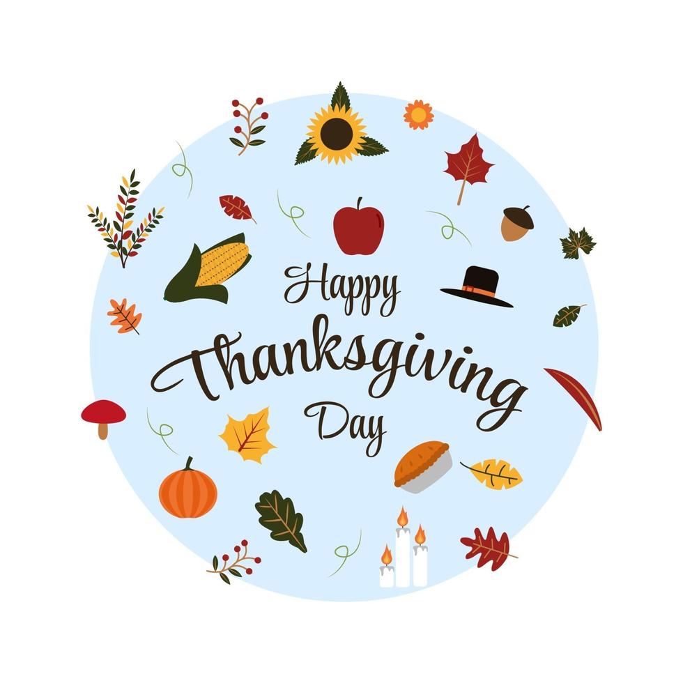 Happy Thanksgiving Day Food Autumn Fall Season Gift Flat Illustration vector