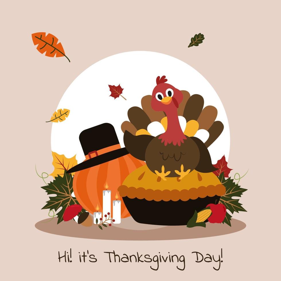 Happy Thanksgiving Day Food Autumn Fall Season Flat Illustration vector