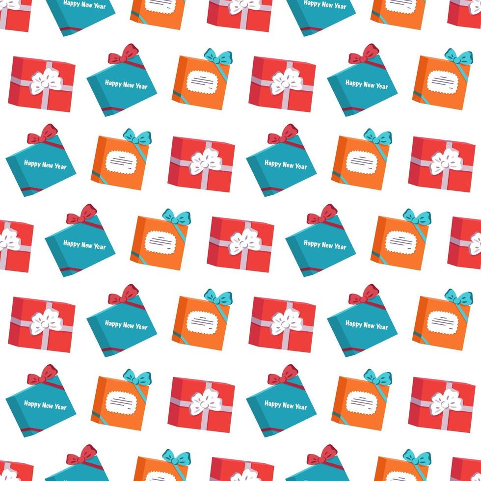 Seamless pattern with boxes of gifts and the words Happy New Year vector