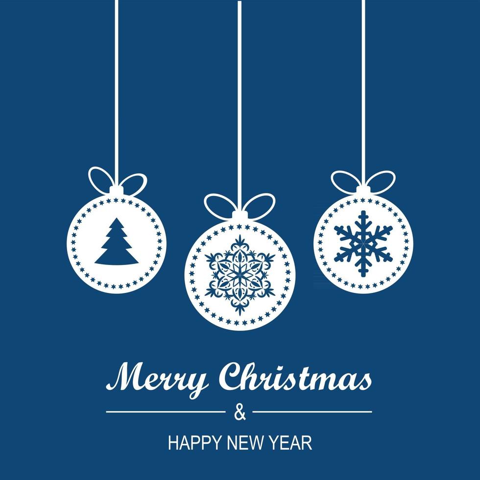 Christmas and New Year Greeting Card with Hanging Baubles, Lettering vector