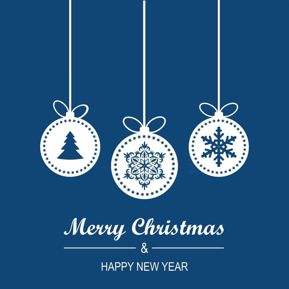 Christmas and New Year Greeting Card with Hanging Baubles, Lettering vector