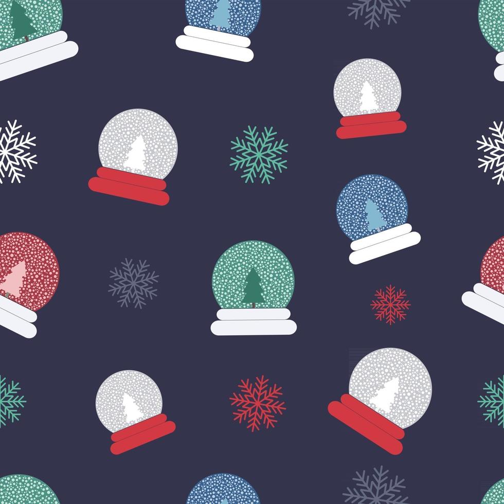 Christmas Snow globes and Snowflakes Seamless Repeat Vector Pattern