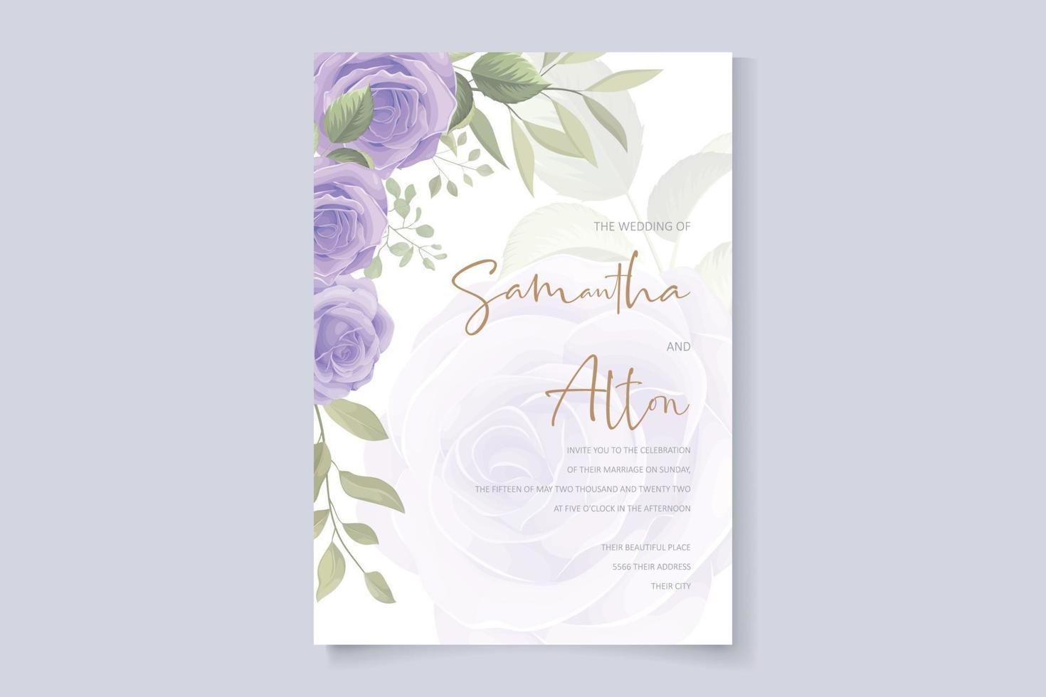 Wedding invitation card template with rose and leaf decoration vector