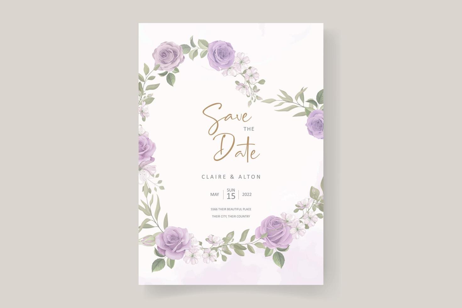 Wedding invitation card template with rose and leaf decoration vector