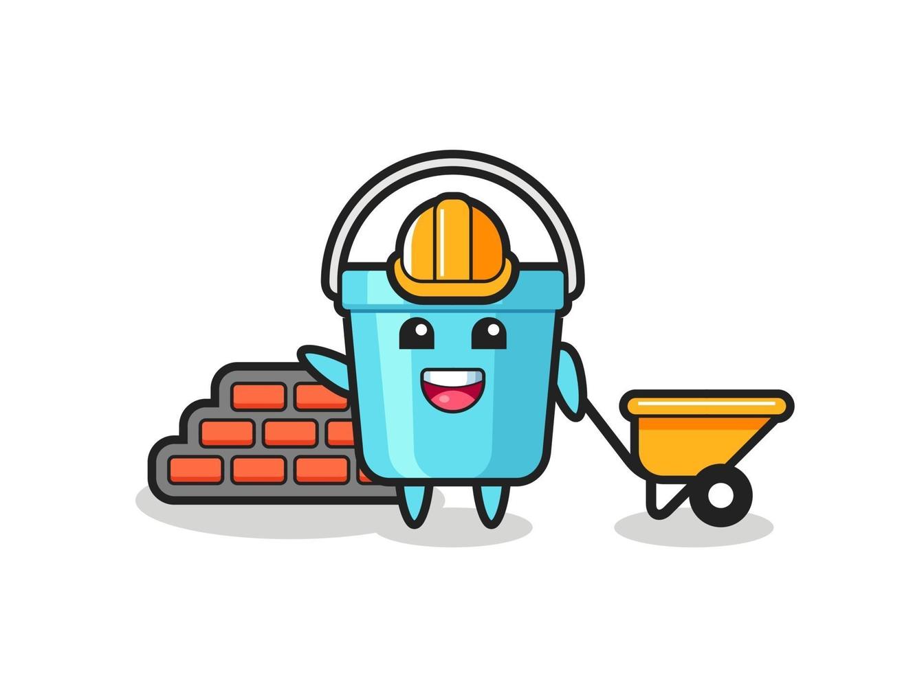 Cartoon character of plastic bucket as a builder vector