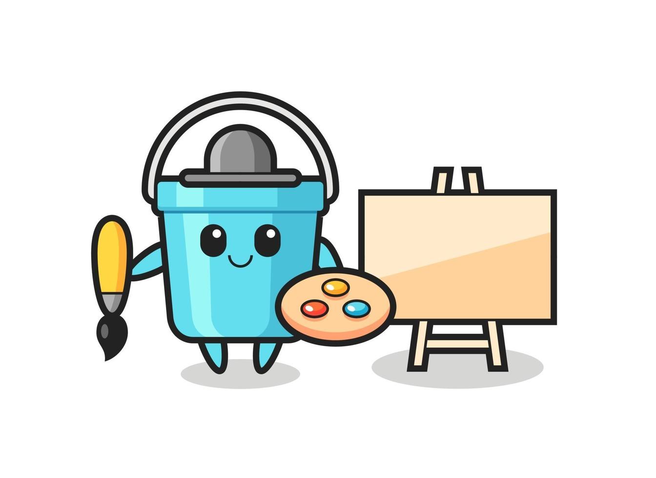 Illustration of plastic bucket mascot as a painter vector