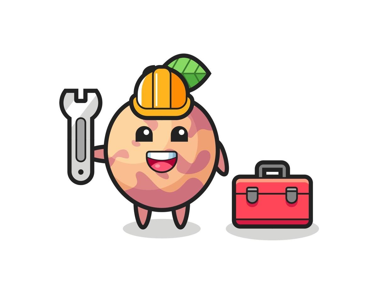 Mascot cartoon of pluot fruit as a mechanic vector