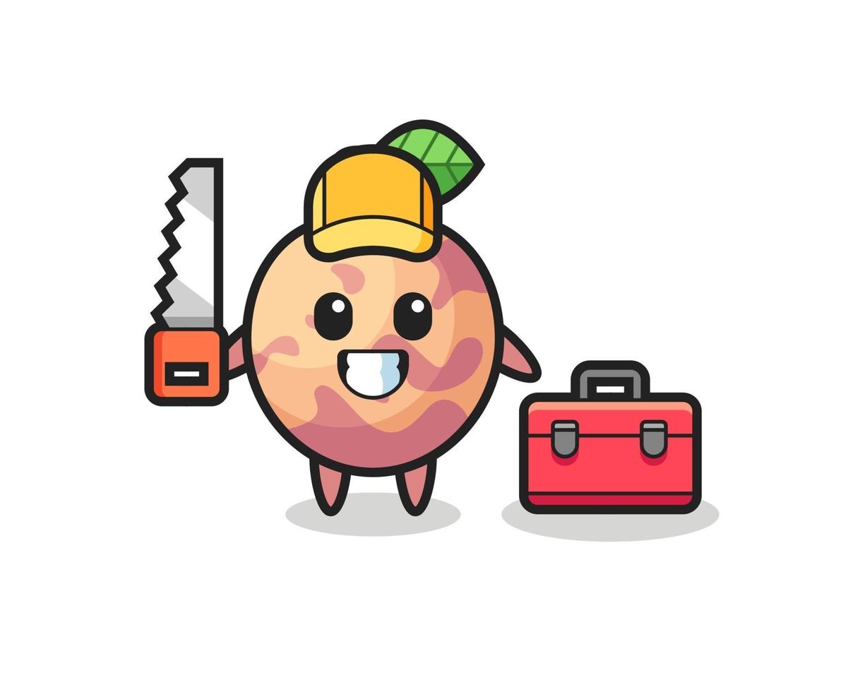 Illustration of pluot fruit character as a woodworker vector