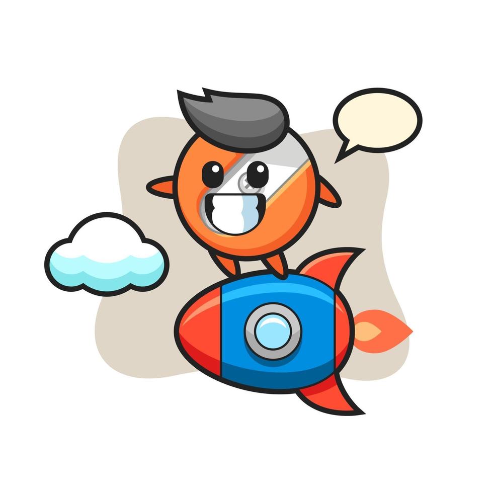 pencil sharpener mascot character riding a rocket vector