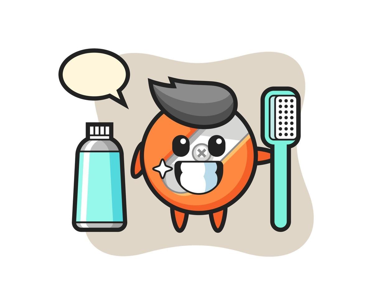 Ilustración de mascota de sacapuntas con un cepillo de dientes vector