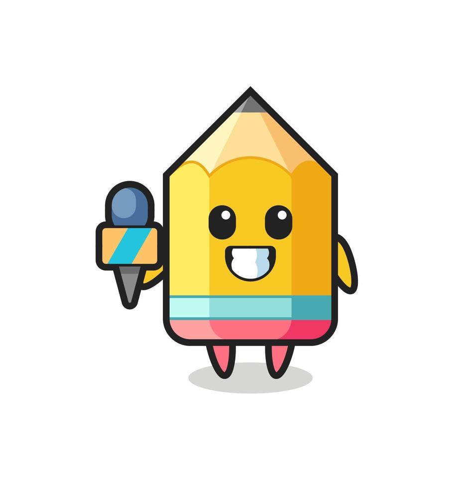 mascota de personaje de lápiz como reportero de noticias. vector