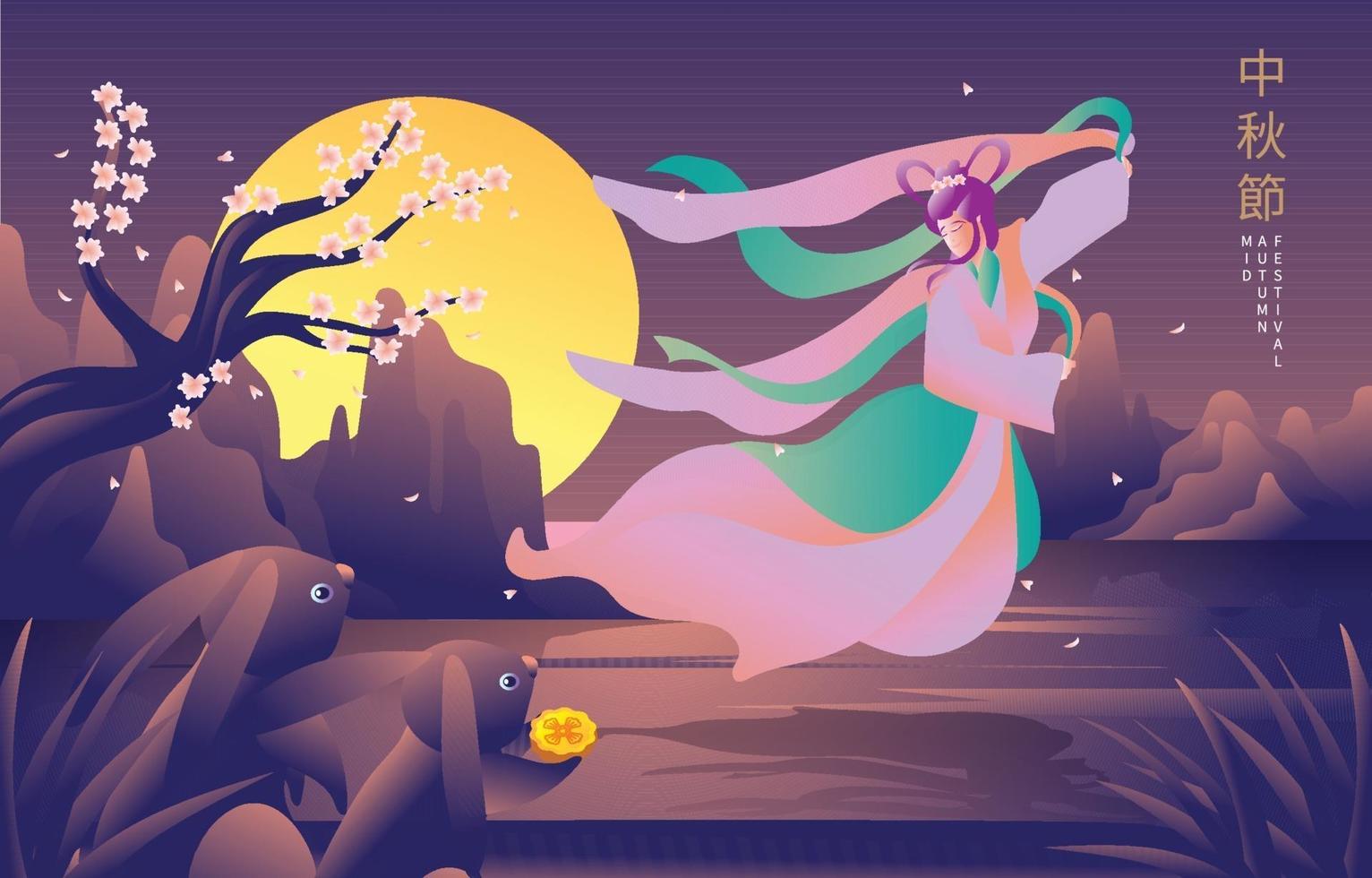 Moon Goddess and the Rabbits vector