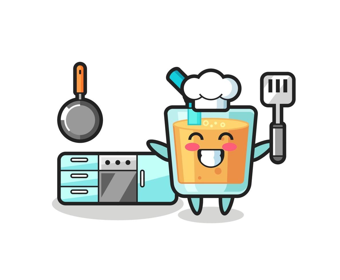 ilustración de personaje de jugo de naranja mientras un chef está cocinando vector