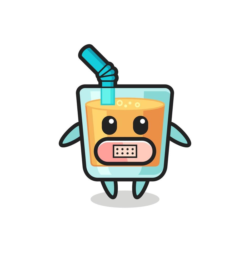 Cartoon Illustration of orange juice with tape on mouth vector