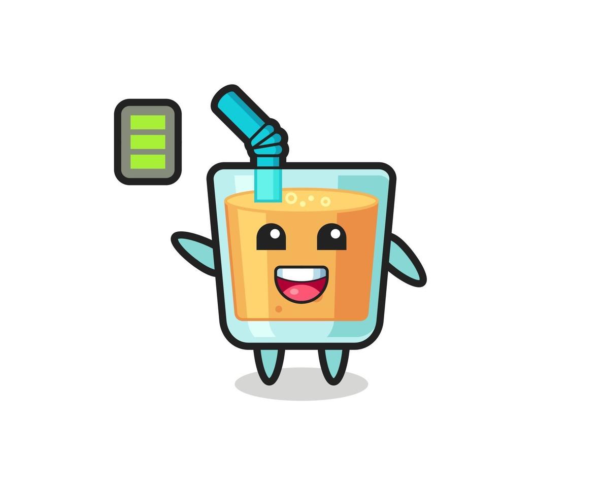 Personaje de mascota de jugo de naranja con gesto enérgico. vector