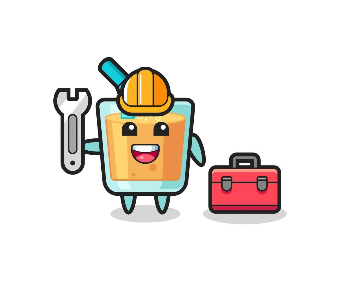 Mascot cartoon of orange juice as a mechanic vector