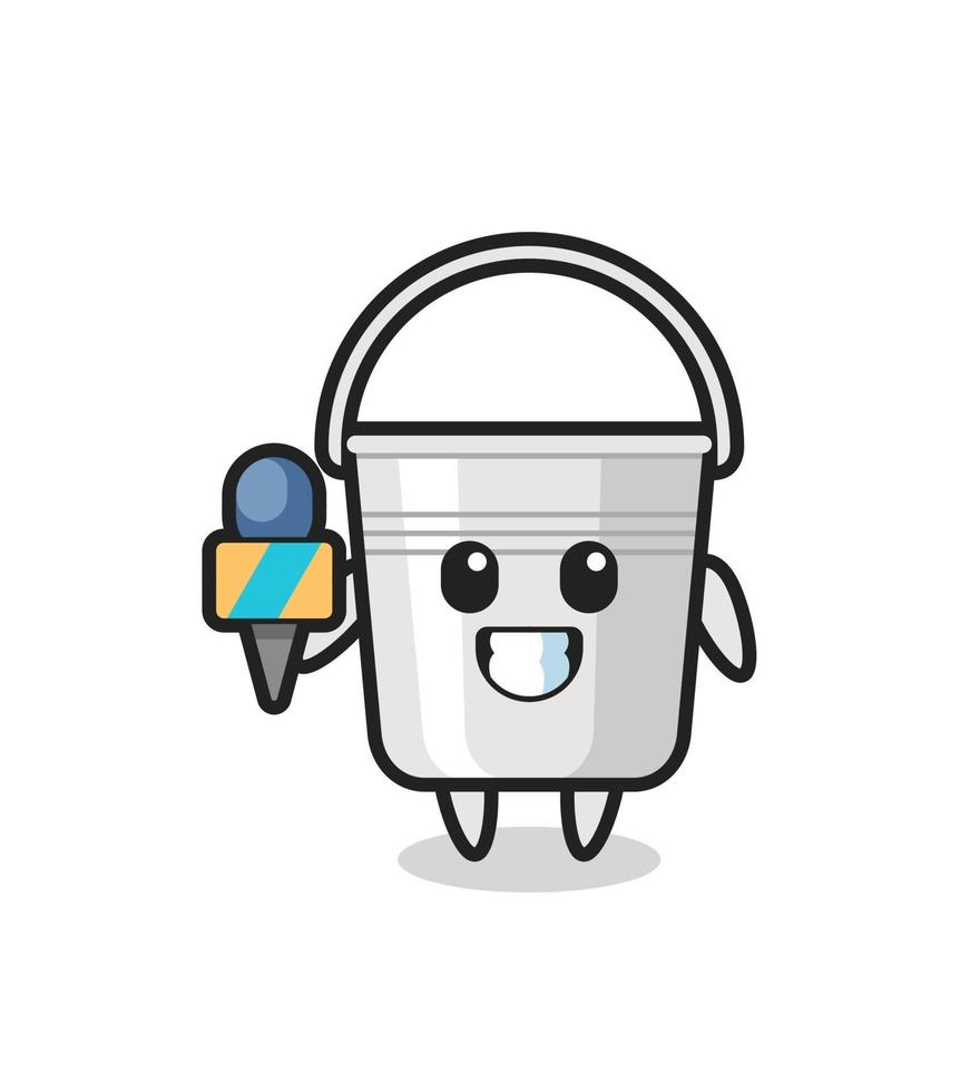 Mascota de personaje de cubo de metal como reportero de noticias. vector