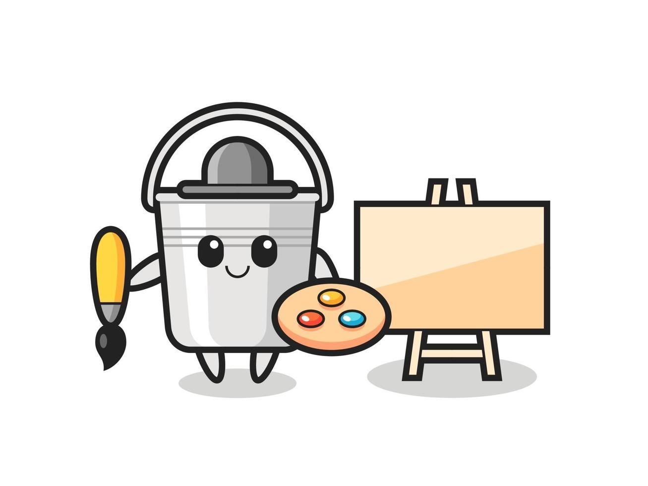 Ilustración de la mascota del cubo de metal como pintor vector