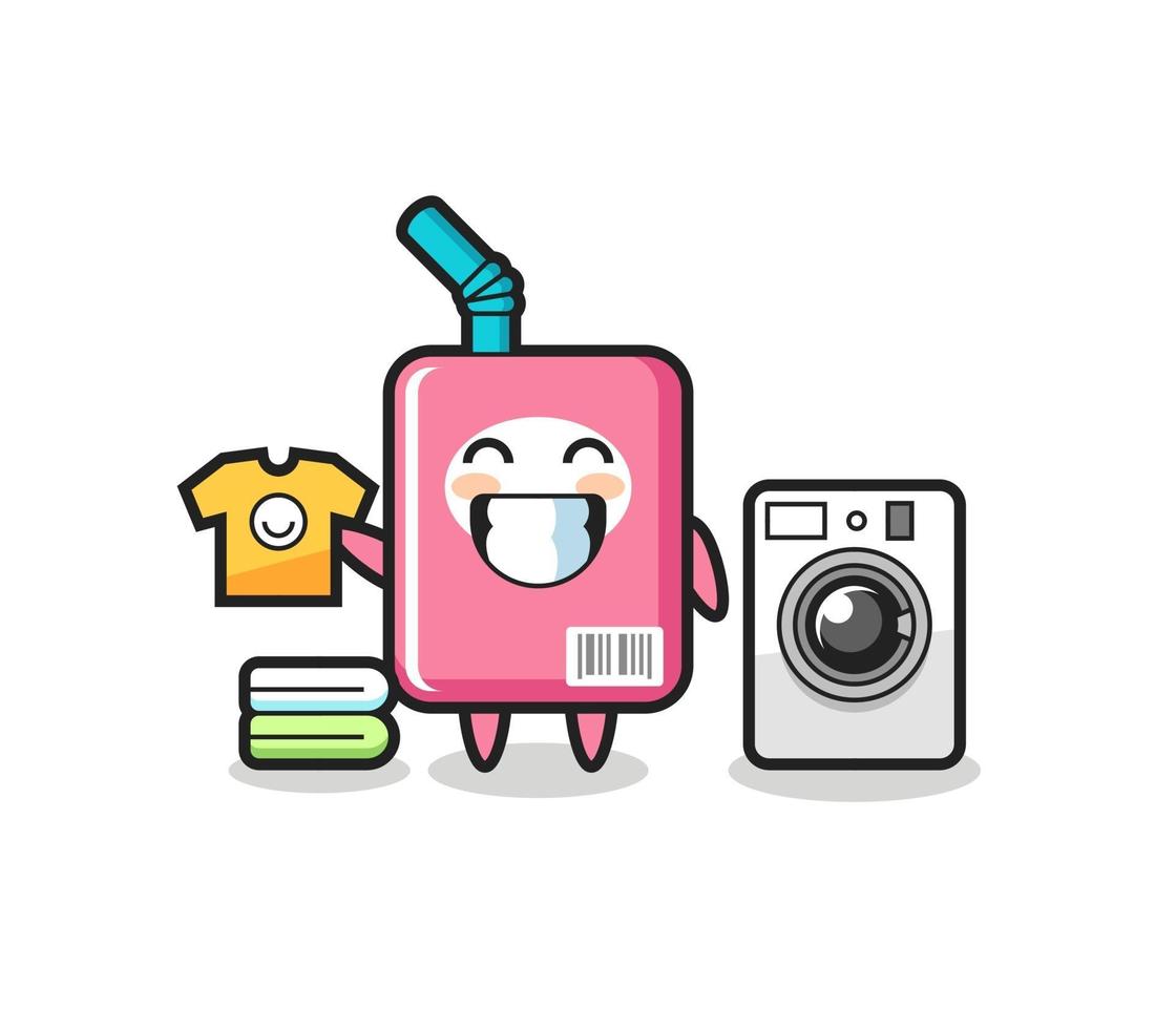 mascota, caricatura, de, leche, caja, con, lavadora vector