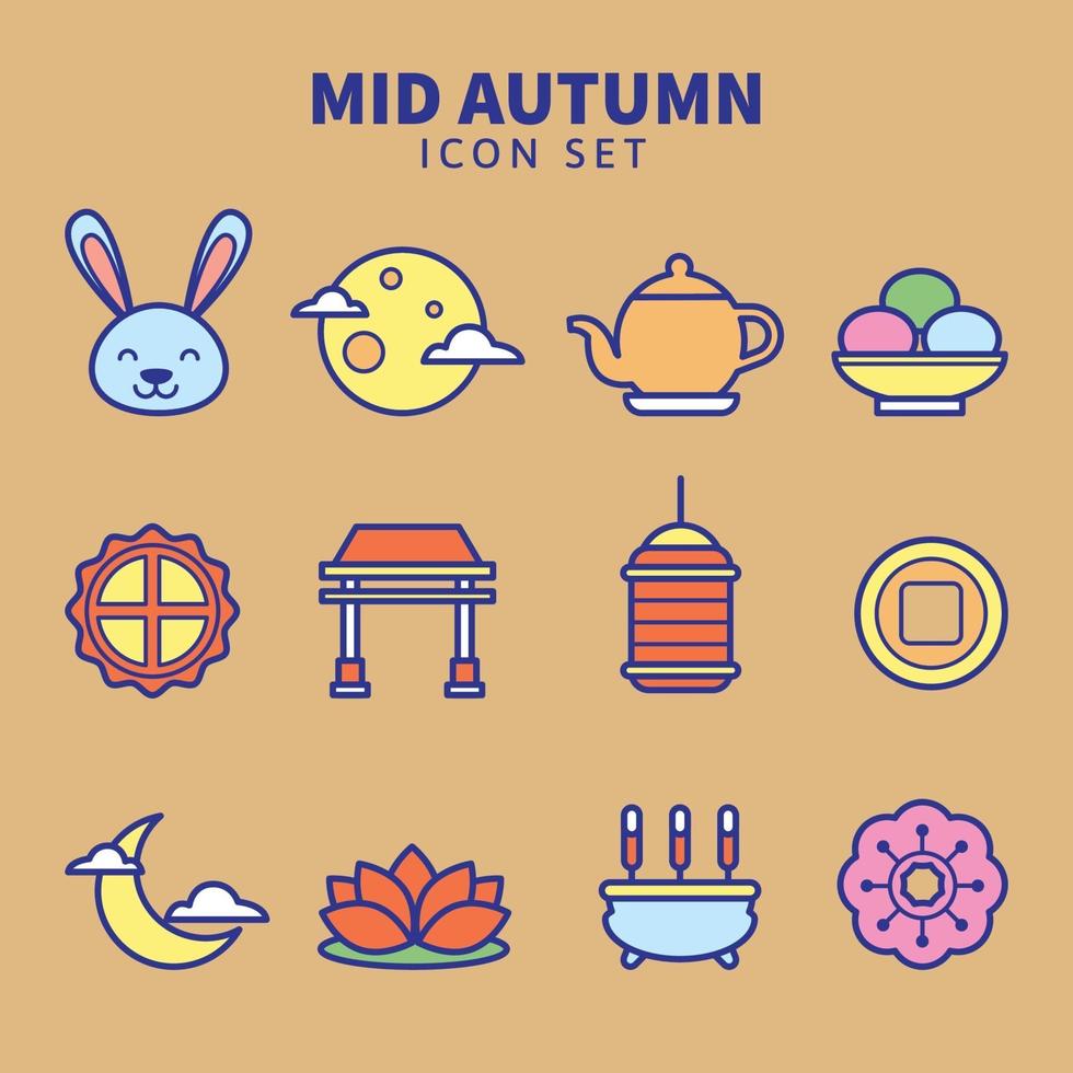 conjunto de icono del festival del medio otoño vector