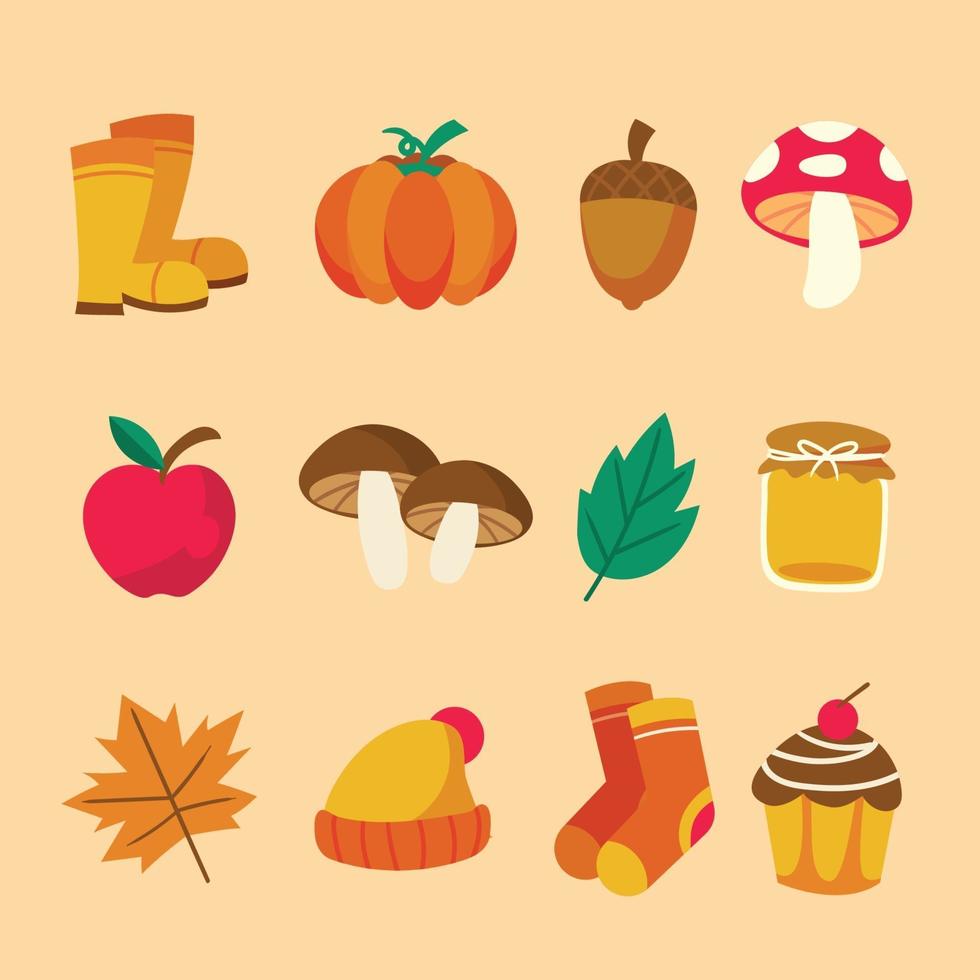 conjunto de iconos de la temporada de otoño vector