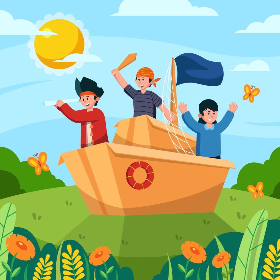 Group of Kids Playing Pirates Game in Children's Day vector