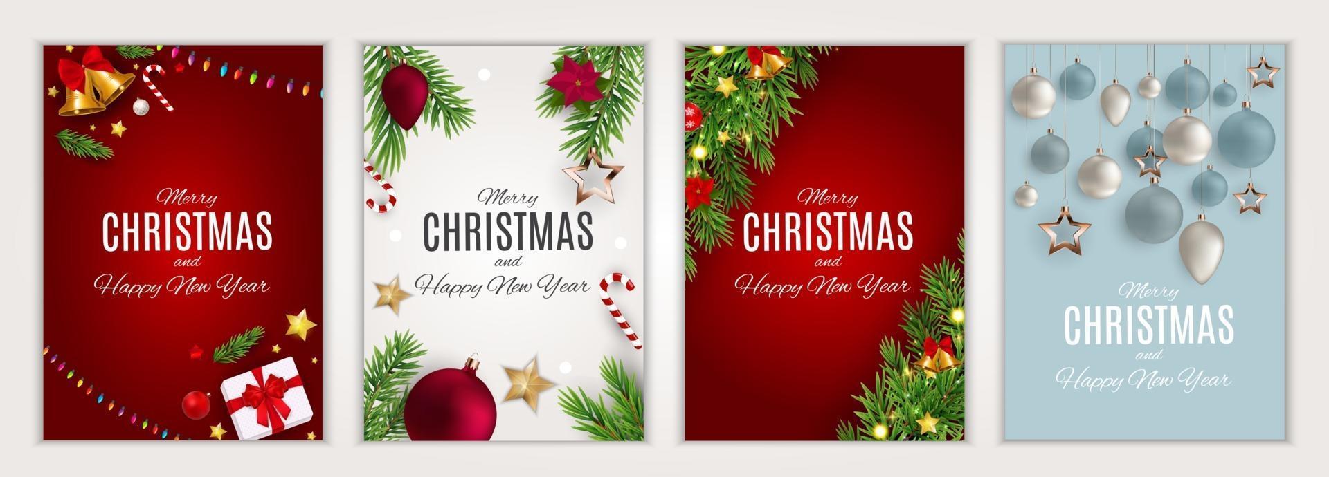 Merry Christmas and Happy New Year posters set. Vector illustration