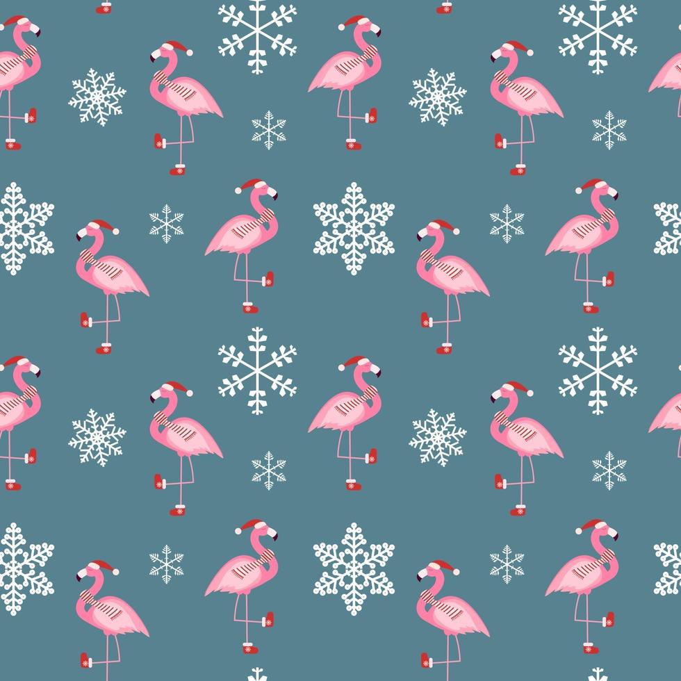 Cute Pink Flamingo New Year and Christmas Seamless Pattern Background vector