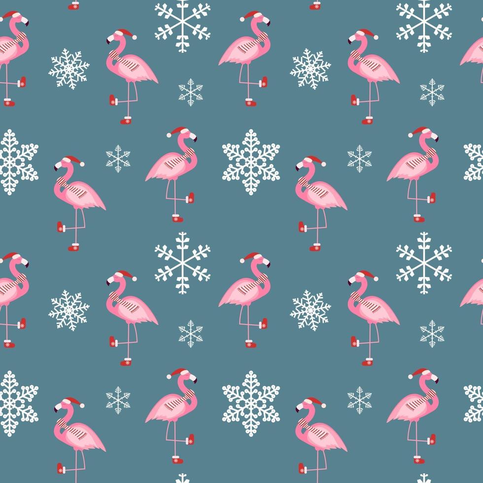 Cute Pink Flamingo New Year and Christmas Seamless Pattern Background vector