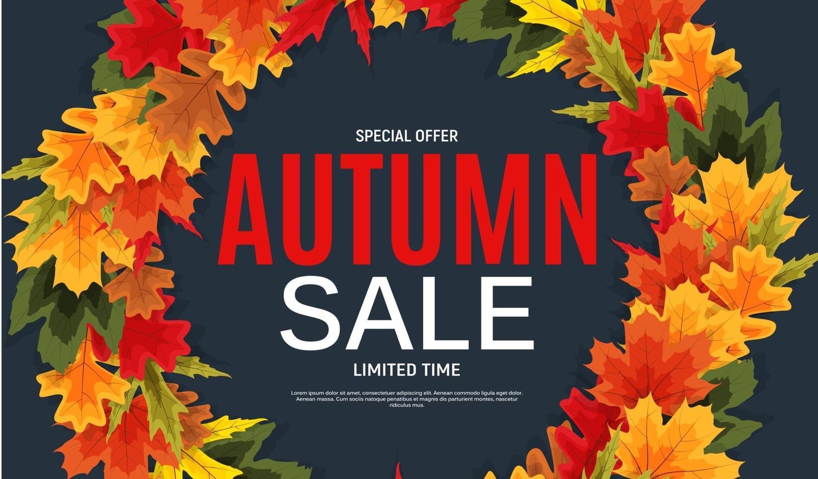 Shiny Autumn Leaves Sale Banner. Business Discount Card. vector