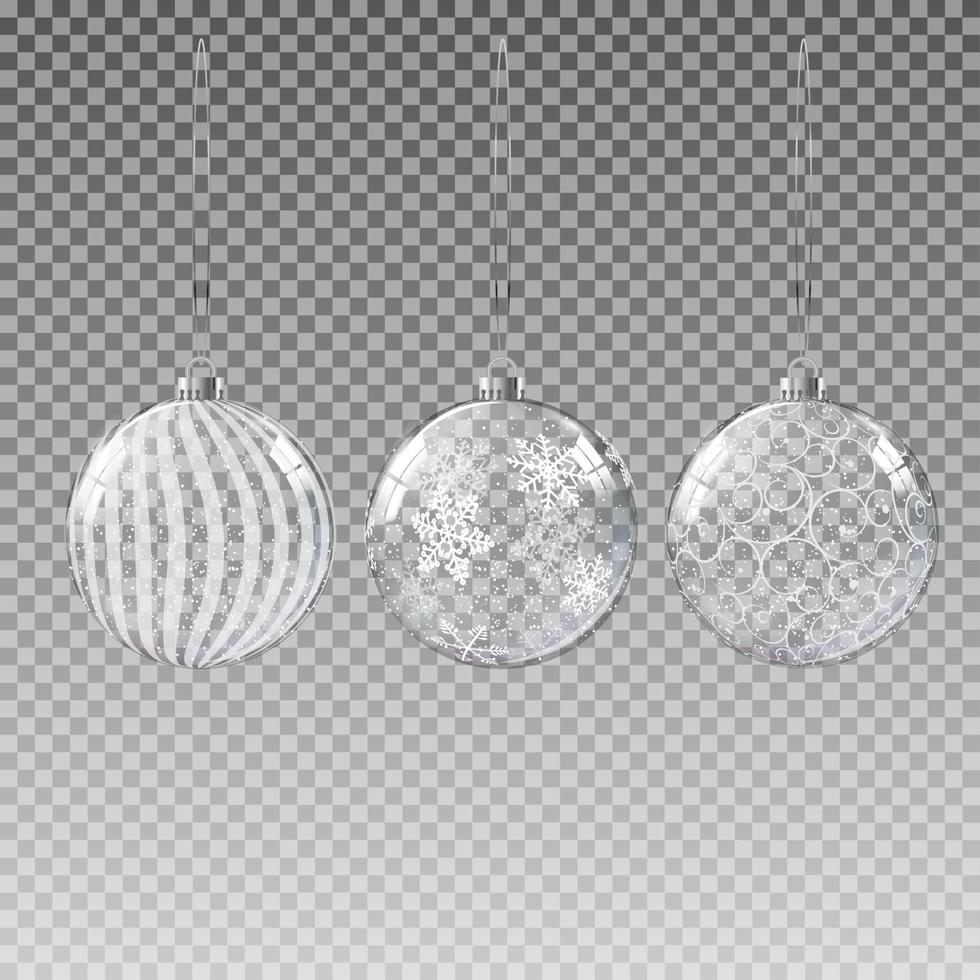 Glass Transparent Christmas Ball with Snow. Vector Illustration