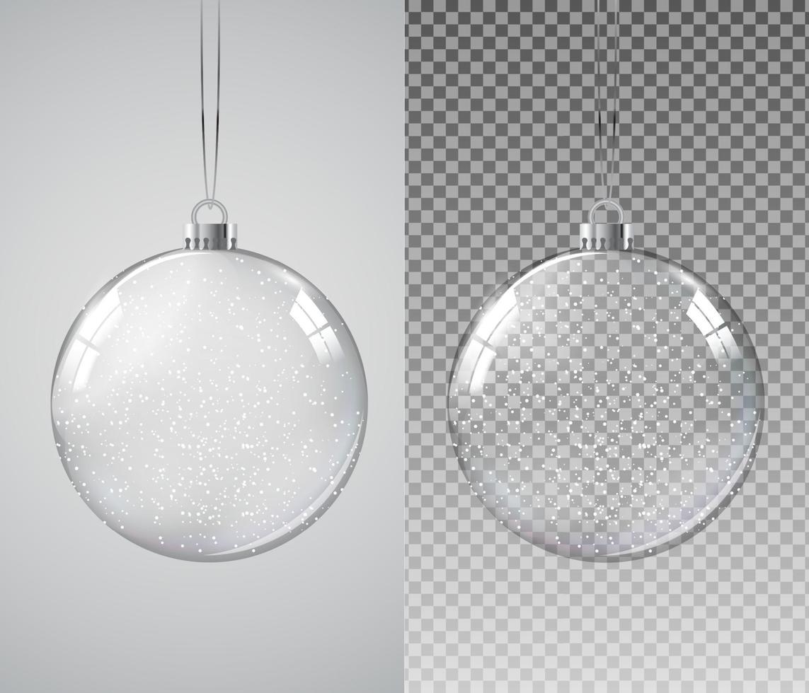 Glass Transparent Christmas Ball with Snow. Vector Illustration