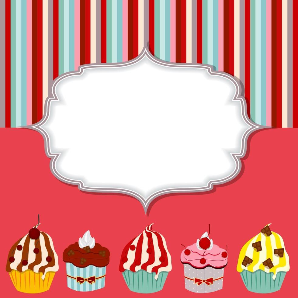 Ilustración de vector de tarjeta de invitación de cupcake