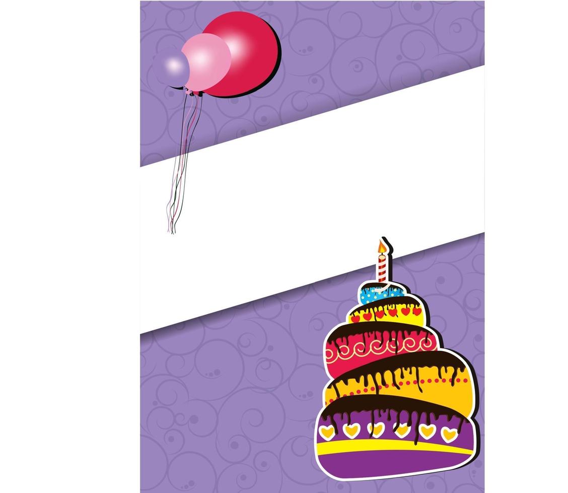 Ilustración vectorial de tarjeta de cumpleaños con pastel y globos vector
